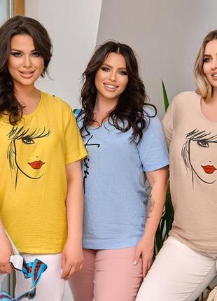 Жіноча футболка льон жатка 5 кольорів