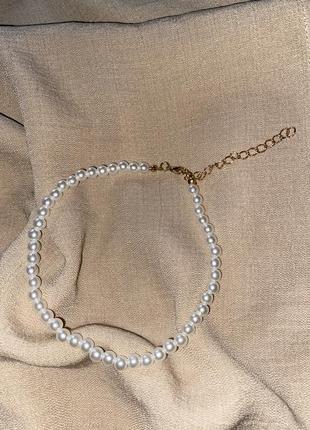 Ожерелье жемчуг чокер цепочка жемчуг бусины подвеска1 фото