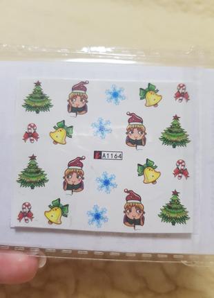 Слайдер дизайн для ногтей наклейки декор эльф новый год снежинка зима елка