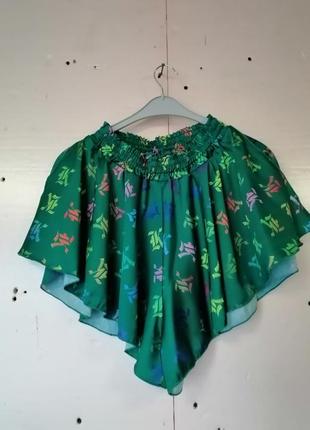 Летние яркие юбки шорты с разрезами по бокам из искусственного шелка3 фото