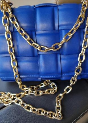 Синя сумка в стилі bottega veneta, сумка в стилі боттега, синяя сумка плетенная2 фото