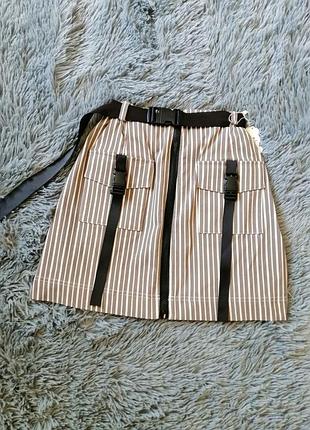 Стильна смугаста спідниця на замку з накладними кишенями карго пошук в комплекті туреччина різна заб