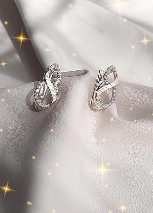 🛍 серьги серебро с золотом фианит белый