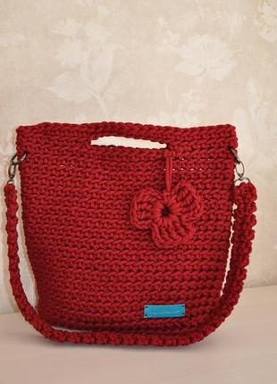 Сумка женская вязаная городская бордовая hand made