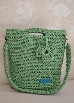 В'язана сумка жіноча-шоппер "зелень" hand made2 фото