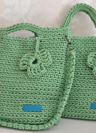 В'язана сумка жіноча-шоппер "зелень" hand made4 фото