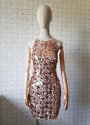 Новое нарядное платье в пайетки золотисто-бежевого цвета,нереальное вечернее платье1 фото