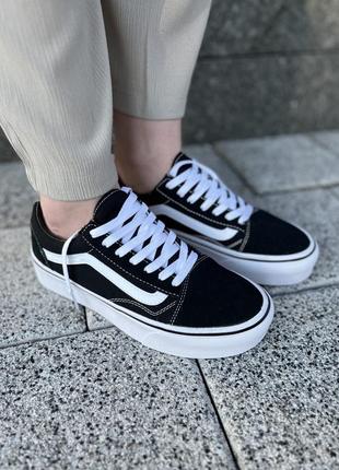 Жіночі кеди vans чорний/білий висока платформа сезон весна-осінь