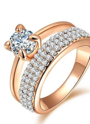 Позолоченное кольцо с кристаллами код 972