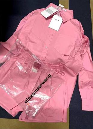 Розовый женский летний костюм шорты рубашка6 фото