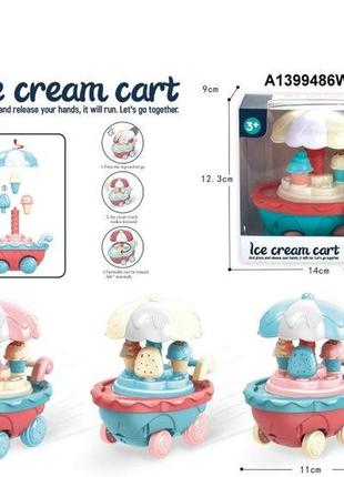 Заводная игрушка hy-711 (144шт) тележка с мороженым,12см,ездит,3 цвета, в кор-ке,14-12,5-9см