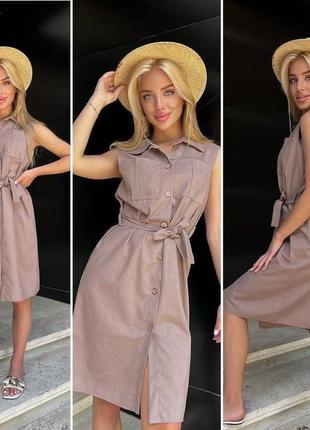 🔥женское летнее платье рубашка льон платье-рубашка без рукавов на пуговицах