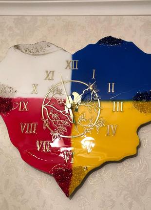 Часы настенные из эпоксидной смолы "украина & польша" 40x37 см2 фото
