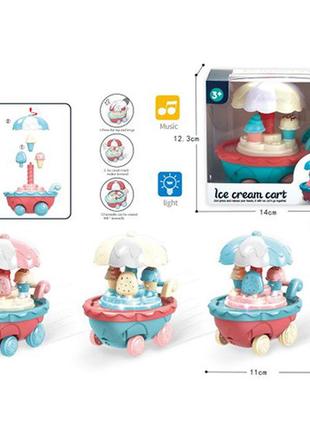 Заводная игрушка hy-728 (144шт) тележка с мороженым, 12см,ездит,3 цвета, в кор-ке, 14-12,5-9см