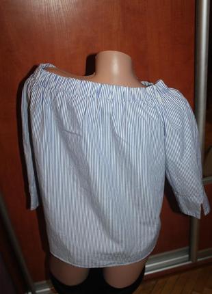 Рубашка zara с открытыми плечами полосатая блуза хлопок3 фото