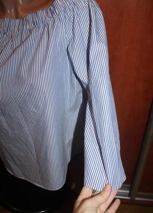 Рубашка zara с открытыми плечами полосатая блуза хлопок8 фото