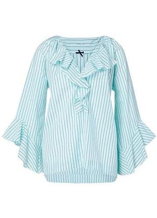 Голуба блуза в смужку блуза з пишним рукавом нарядна блузка бавовняна блуза блузка з оборками блузка з воланом marc cain3 фото