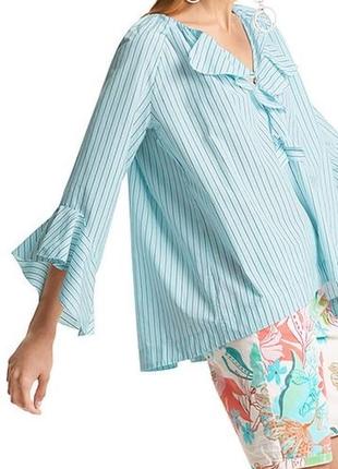 Голуба блуза в смужку блуза з пишним рукавом нарядна блузка бавовняна блуза блузка з оборками блузка з воланом marc cain