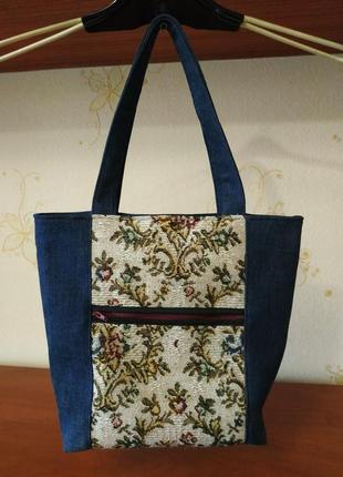Стильная джинсовая сумка-шоппер ручной работы в едином экземпляре.1 фото