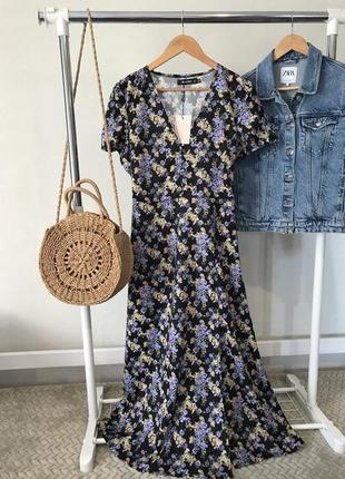 Новое роскошное черное платье миди в цветочный принт missguided 🖤🌿