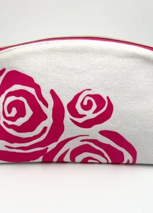 Вместительная тканевая косметичка lancome floral rose print makeup bag сумка для косметики4 фото