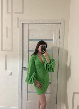 Сукня зелена з об’ємними рукавами, розмір s2 фото