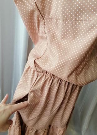 Красивое летнее длинное платье горох с карманами нескольких ярусов воланая пышные юбка7 фото