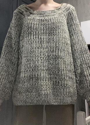 Вязаный свитер new look серо-белый крупной вязки оверсайз l/m