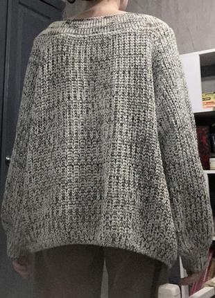 Вязаный свитер new look серо-белый крупной вязки оверсайз l/m3 фото