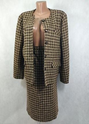 Костюм юбка миди жакет пиджак в стиле chanel коричневый бежевый пуговици2 фото