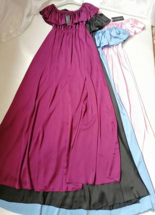 Красива сукня зі штучного шовку з воланом по лінії грудей розмір універсальний єдиний різні кольори