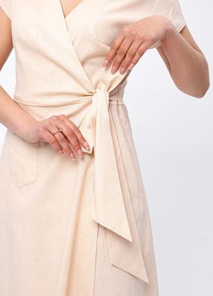 Летнее женское льняное платье на запах 42 - 52 размеры9 фото