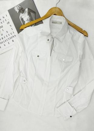 Белая рубашка на молнии металлические кнопки4 фото