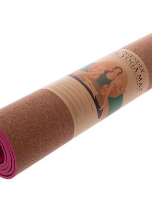 Коврик для йоги пробковый каучуковый 183x61x0,6см цвета в ассортименте6 фото
