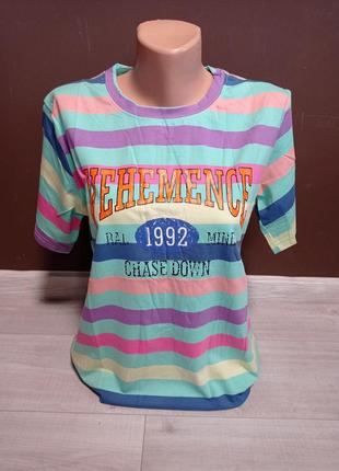 Дитяча футболка для дівчинки підлітка полоска туреччина 12-16 років бавовна різнокольорова2 фото