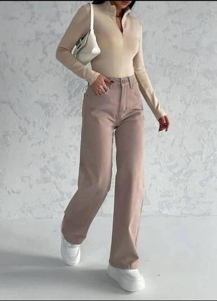 Женские стильные широкие брюки-палаццо бежевые весна осень "grape"1 фото