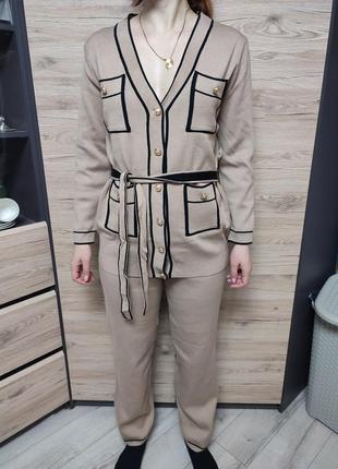 Женский бежевый трикотажный костюм штаны и кофта, кардиган, s-m3 фото