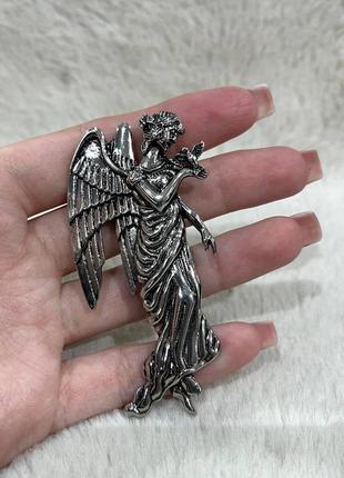 Стильная крупная брошь-кулон "небесный ангел в старинном серебре" - оригинальный подарок девушке