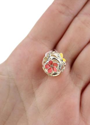 Бусина пандрова срібна жовтець ем 3110778рп