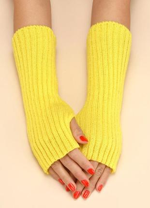 Митенки жовті 6109 насичені рукава окремі яскраві гетри на руки з отвором для пальця рукавиці кропнуті