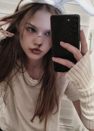 Митенки молочные рукава отдельные по локоть теплый белый гетры на руки с отверстием...