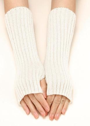 Митенки молочні рукава окремі по лікоть теплий білий гетри на руки з отвором мітенки без пальців
