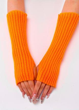 Митенки оранжевые вязаные яркие кислотные гетры на руки для летнего образа яскраво руді неонові2 фото