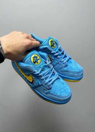 🐻1:1 під бренд grateful dead x nike sb dunk low blue bear пухнасті чоловічі блакитно жовті кросівки найк мужские пушистые голубые жёлтые кроссовки