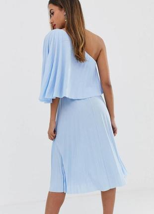 Голубое платье на одно плечо плиссе2 фото