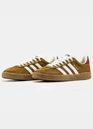 Мужские текстильные кроссовки adidas gazelle x gucci brown7 фото