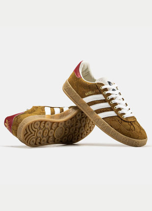 Мужские текстильные кроссовки adidas gazelle x gucci brown4 фото