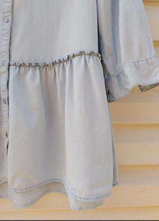 Джинсовое платье рубашка с воланом8 фото