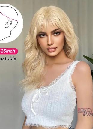 Парик искусственный блонд светлый каскад с челкой чёлкой прямые волосы