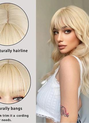 Парик искусственный блонд светлый каскад с челкой чёлкой прямые волосы